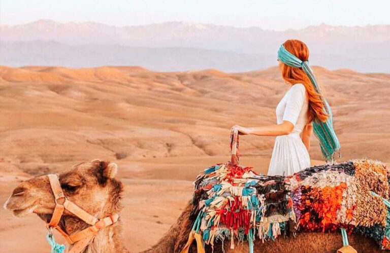 Sunset over the Agafay Desert on a private Marrakech desert tour