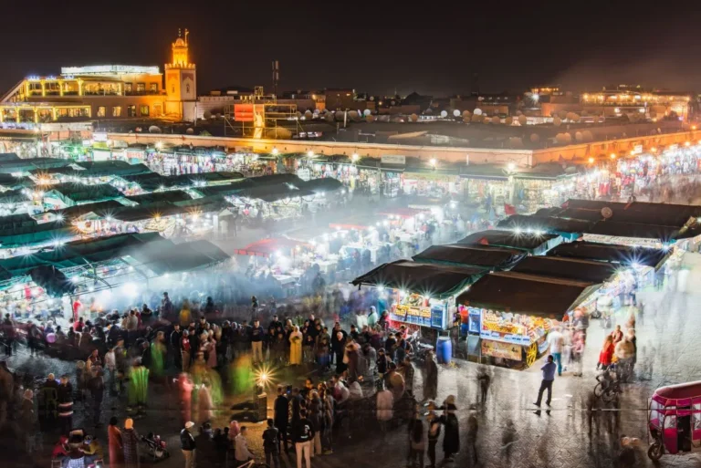 Jemaa el-Fnaa square at night during Private Morocco Tours a 10 day tour in Morocco